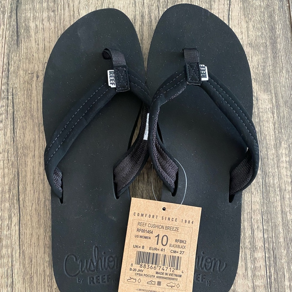 Reef Womens Cushion Breeze Black Flip-Flops Sandals 10 Medium Black